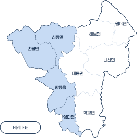 함평군 지도 : 가 선거구, 나 선거구, 비례대표